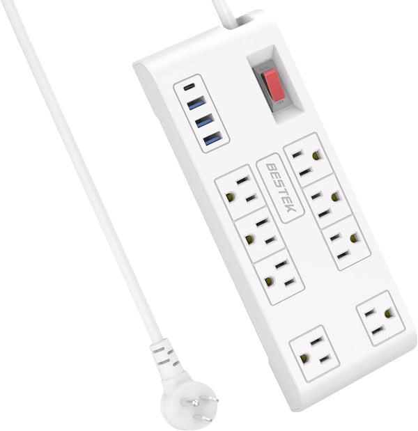 8-Outlet Power Strip with USB-C, 5 ft Cord