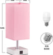 Touch Control Table Lamp with 2 USB Charging Ports, 3 Way Touch Lamps beside Desk, Nightstand Lamp for Bedrooms Living Room, Pink Shade with White Base, LED Bulb Included(Pink)