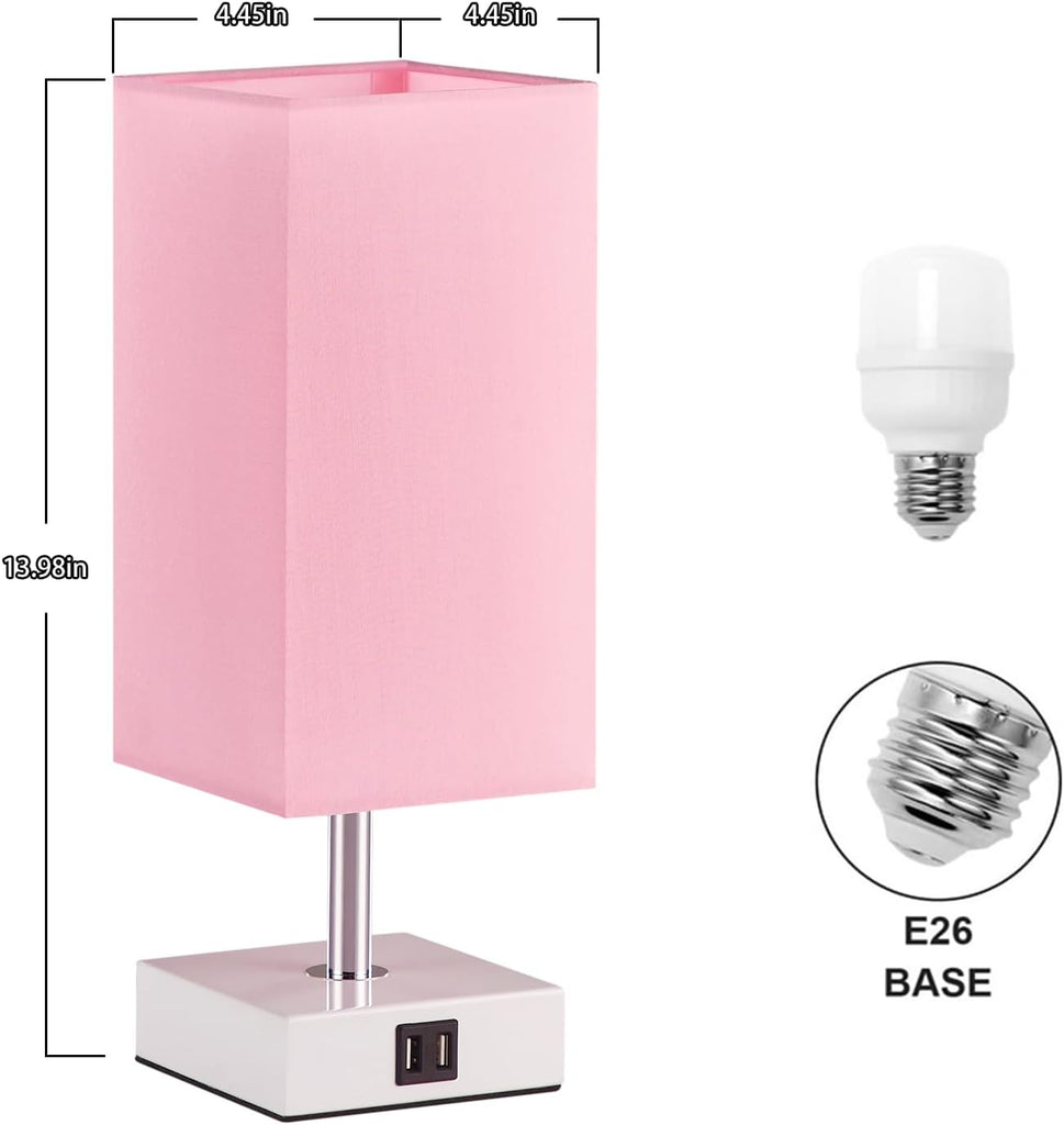 Touch Control Table Lamp with 2 USB Charging Ports, 3 Way Touch Lamps beside Desk, Nightstand Lamp for Bedrooms Living Room, Pink Shade with White Base, LED Bulb Included(Pink)