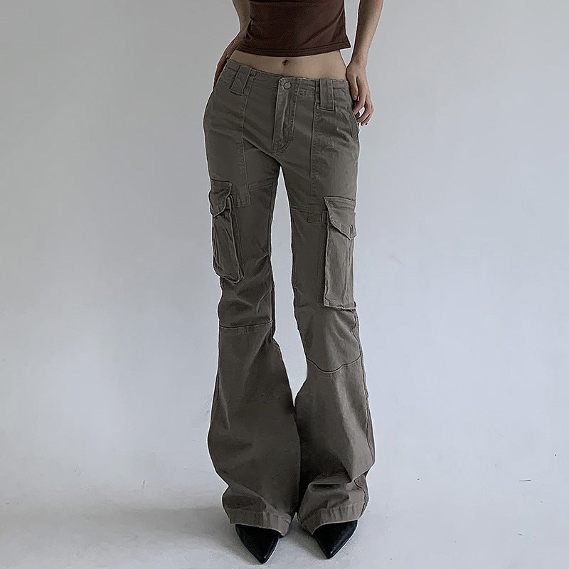 Loose Leisure Workwear Pocket Slimming Low Waist Straight-leg Pants Women
