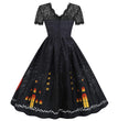 Halloween Party Lace Patchwork Positioning Print Short Sleeve Swing Dress