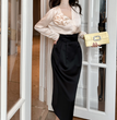 Air High Waist Flattering Sheath Elegant Show Thin Black One-line Step Skirt