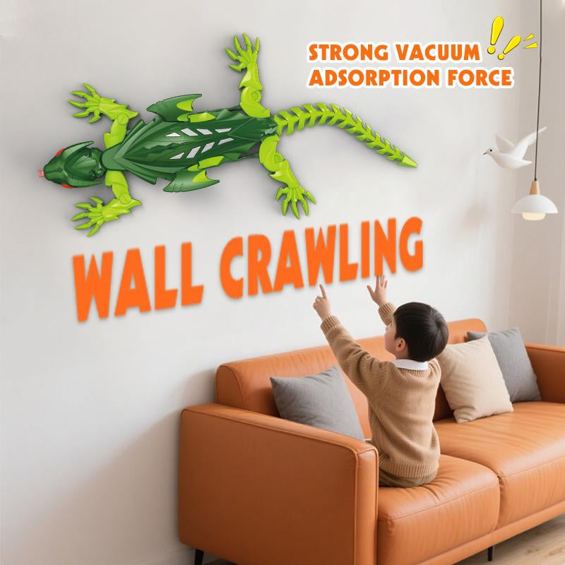 Wall-Climbing RC Gecko， a Rechargeable Remote Control Robot That Crawls on Floors and Walls! Features Stunning LED Eyes, Flapping Wings, and Makes a Cool Gift for Kids.