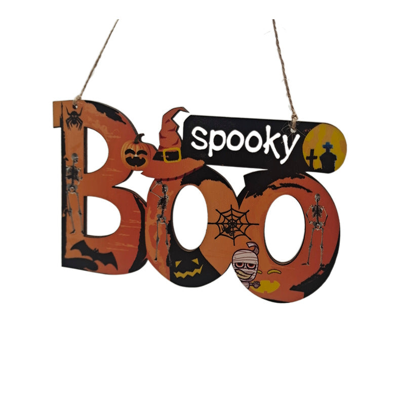 Halloween Wooden Pendant Pumpkin Skull Spider Bat Party Scene Decoration