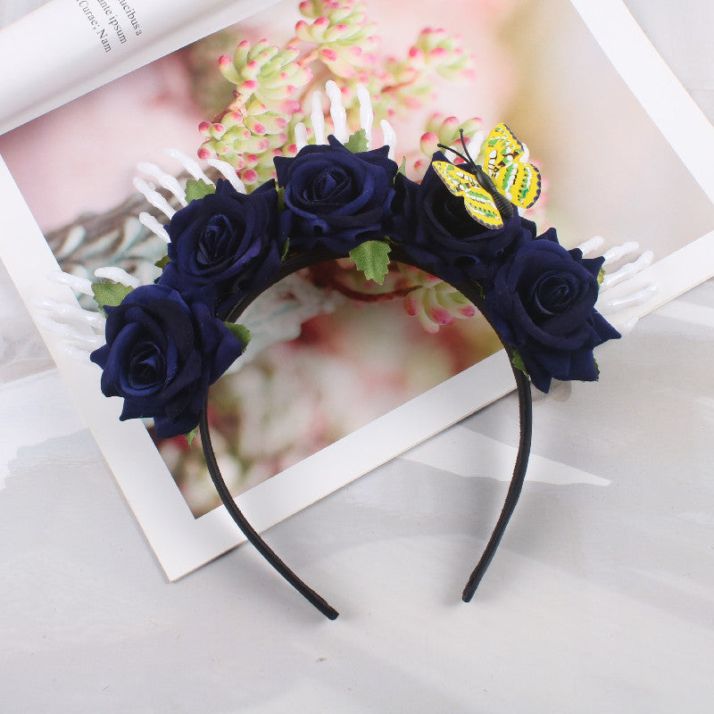 Halloween Simulation Rose Skull Hand Headband