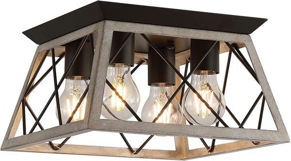 Farmhouse Oak 4-Light Semi Flush Ceiling Light