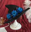 Lolita Velvet Witch Hat Halloween Wide Brim Rose Witch Hat