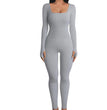 Square Neck And Buttocks Lifting Slim Fitting Jumpsuit