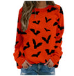 Halloween Pumpkin Head Bat Funny Sweater Women's Round Neck Pullover Print Long Sleeve