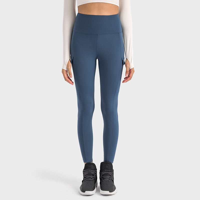 Side Pocket High Waist Yoga Pants Women's Overalls Style Personality Peach Exercise Workout Pants