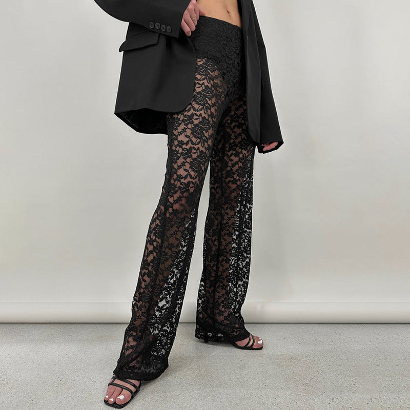 New All-match Lace High Waist Long Stitching Straight-leg Pants