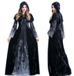 Halloween Women Medieval Gothic Witch Maleficent Horror Scary Cosplay Costume Carnival Party Ghost Long Black Hooded Dress