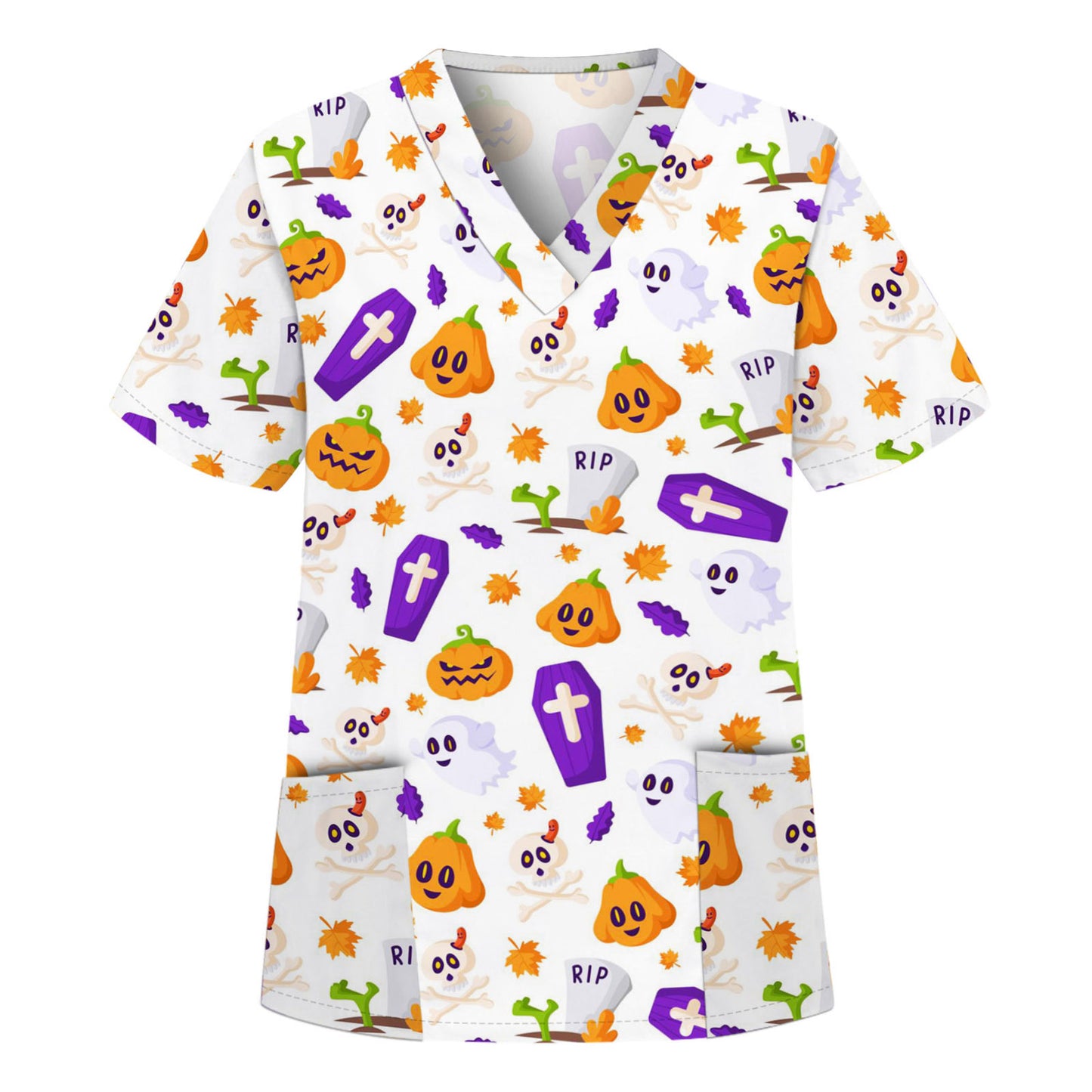 Digital Printed Halloween Short Sleeve Overalls Top