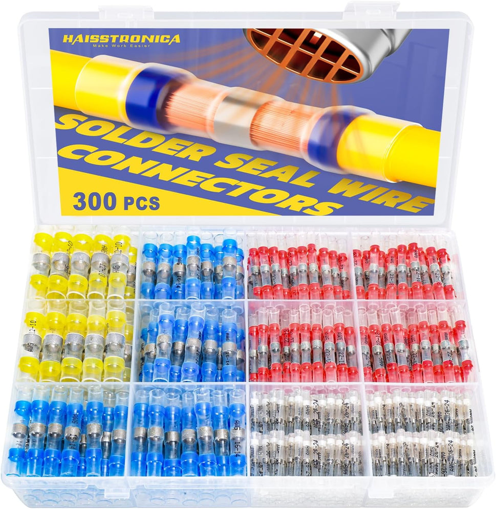 300PCS Solder Seal Wire Connectors- Marine Grade Heat Shrink Wire Connectors-Heat Shrink Butt Connectors for Marine,Stereo(30Yellow 70White 100Red 100Blue) Solder Sleeve
