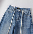 New High Waist Drawstring Ribbon Casual Loose Straight Jeans