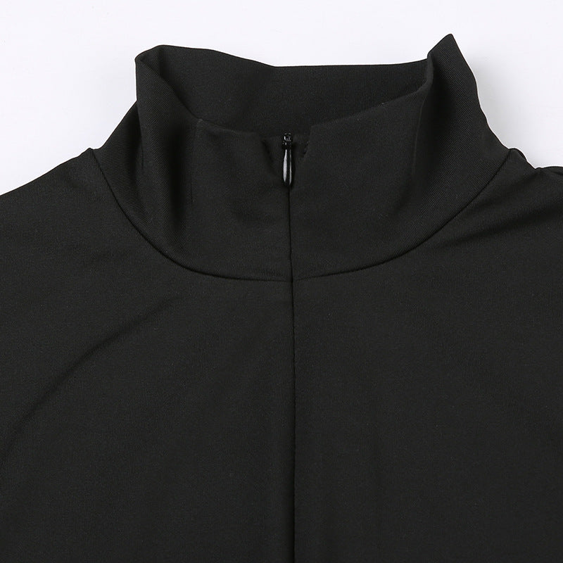 Sleeveless Half Turtleneck Invisible Zipper One-piece Shorts