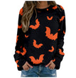 Halloween Pumpkin Head Bat Funny Sweater Women's Round Neck Pullover Print Long Sleeve