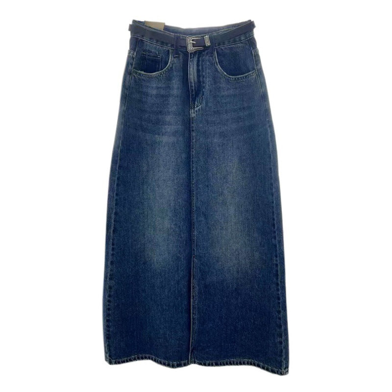 Plus Size Women's Denim Slit Sheath Skirt