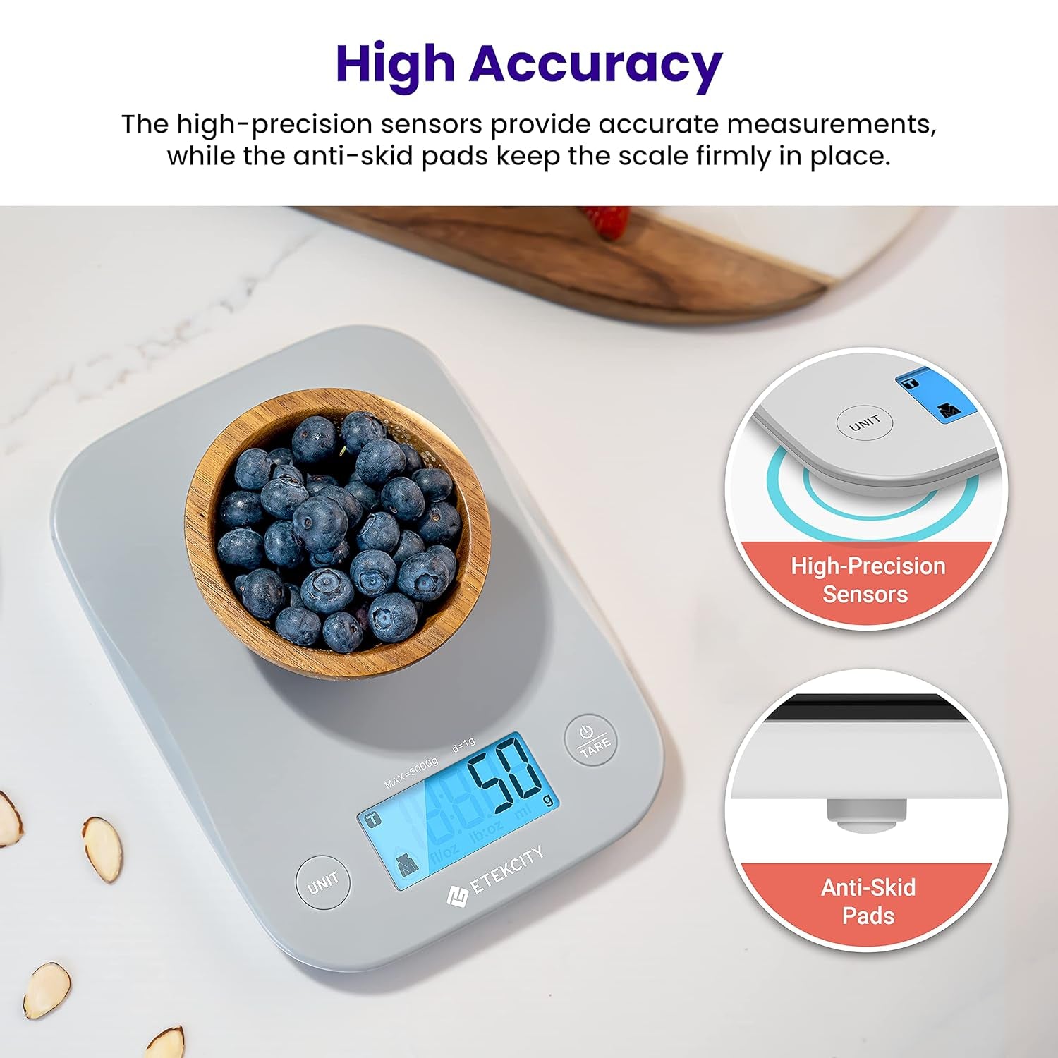 Food Kitchen Scale, Digital Weight Grams and Oz for Cooking, Baking, Meal Prep, and Diet, Medium, Gray