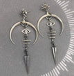 Gothic Devil's Eye Punk Earrings Halloween Accessories Ancient Silver Moon Long Metal