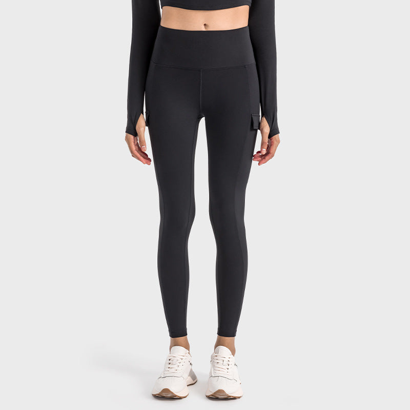 Side Pocket High Waist Yoga Pants Women's Overalls Style Personality Peach Exercise Workout Pants