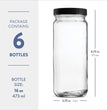Travel Glass Drinking Bottle Mason Jar 16 Ounce [6-Pack] Plastic Airtight Lids, Reusable Glass Water Bottle for Juicing, Smoothies, Kombucha, Tea, Milk Bottles, Homemade Beverages Bottle,