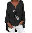 Halloween Themed Print V-neck Cotton Linen Long Sleeve Shirt For Women