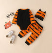 Halloween Pumpkin Print Long Sleeve Romper Set Of Three