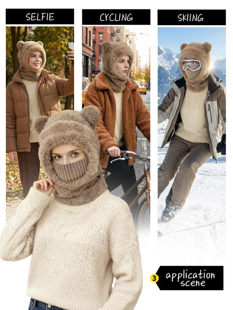 Original Design, Stylish and Cute Bear-Ear Design Windproof Hat, Suitable for Winter Warmth and Protection from the Cold, Ideal for Cyclists. the Hat Is Versatile and Suitable for Both Men and Women of All Ages, Regardless of Head Circumference
