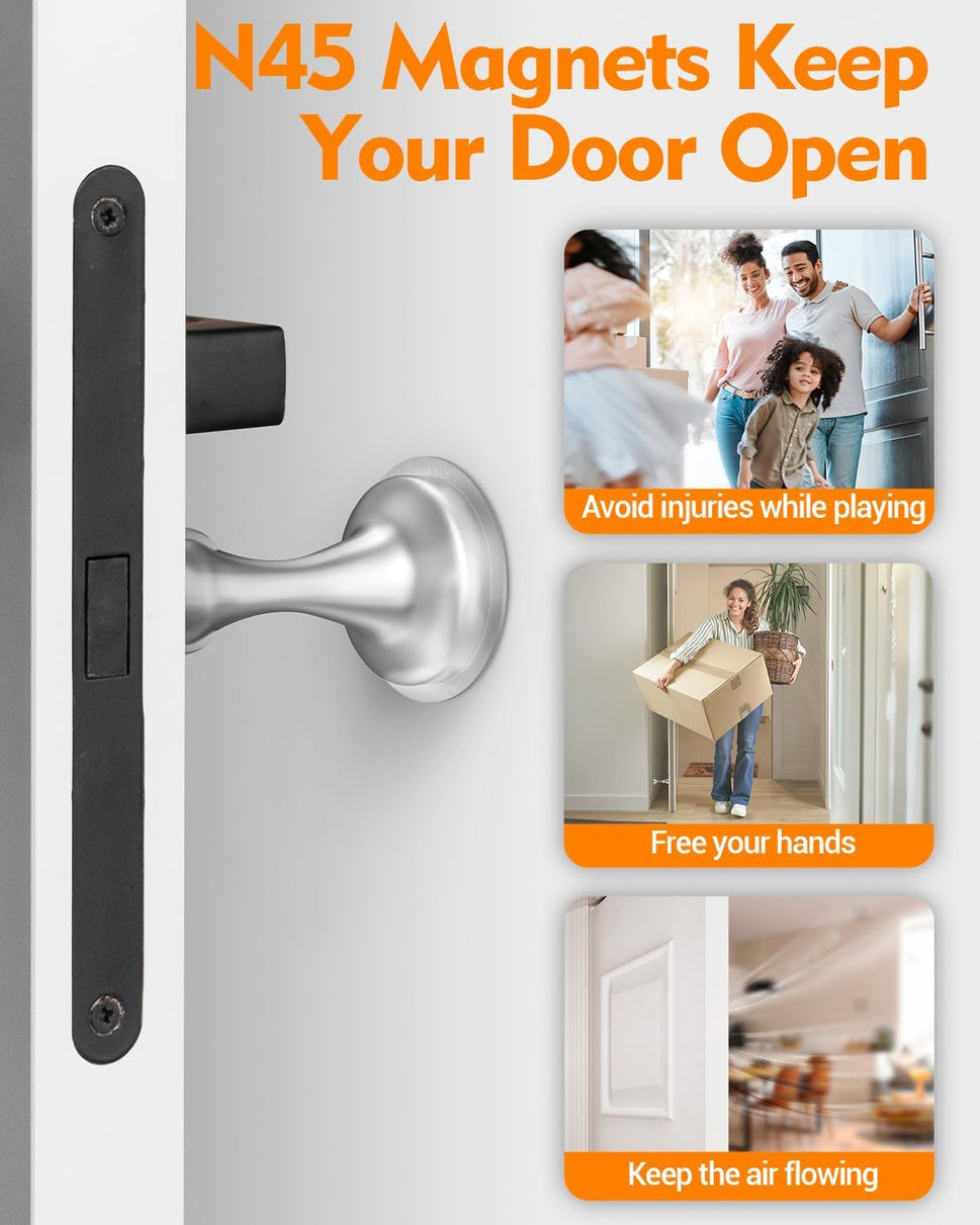 Door Stoppers Magnetic Door Catch, Stainless Steel Magnetic Door Stop 2 Pack, Double-Sided Adhesive Tape, No Drilling, Screws for Stronger Mount, Holder Your Door Open for Wide Doors