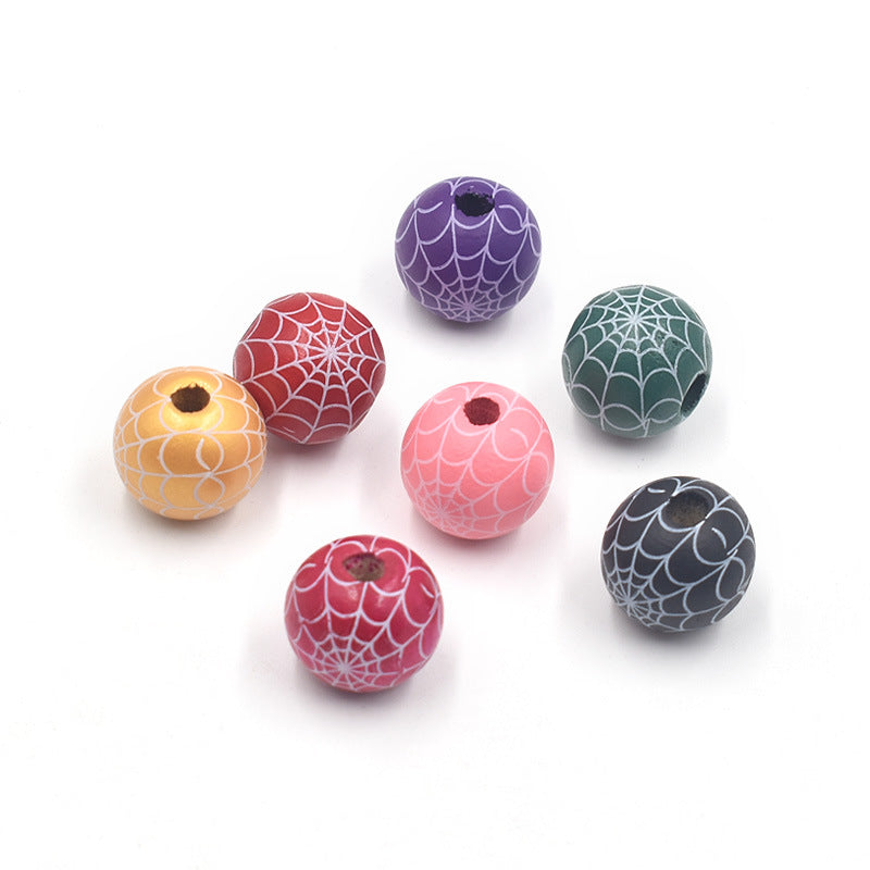Halloween Spider Web Colored Wood Beads