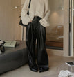 Women's High Waist PU Slim-fit Wide-leg Pants