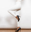 Shascullfites Melody X Cross Solid White High Waist Leather V Shape Leggings Leather Pants X Cross Pants Leather Leggings