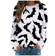 Halloween Pumpkin Head Bat Funny Sweater Women's Round Neck Pullover Print Long Sleeve