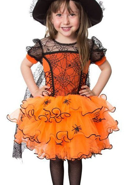 Girls' Halloween Mesh Cake Short Sleeve Dress