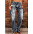 Women's Denim Trend Mid Waist Ripped Leisure Straight-leg Pants