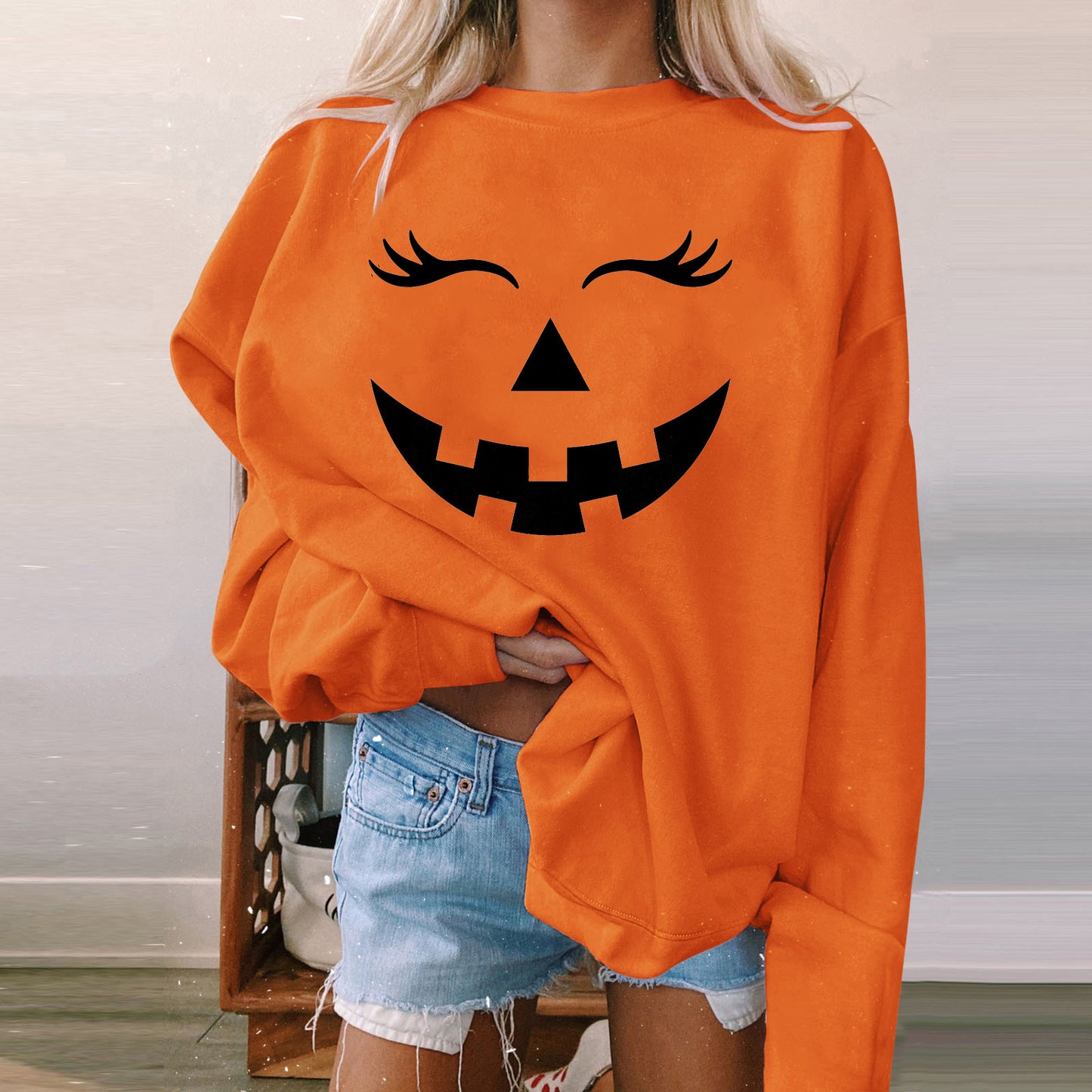 Halloween Women's Long Sleeve Casual Print Padded Sweatshirt