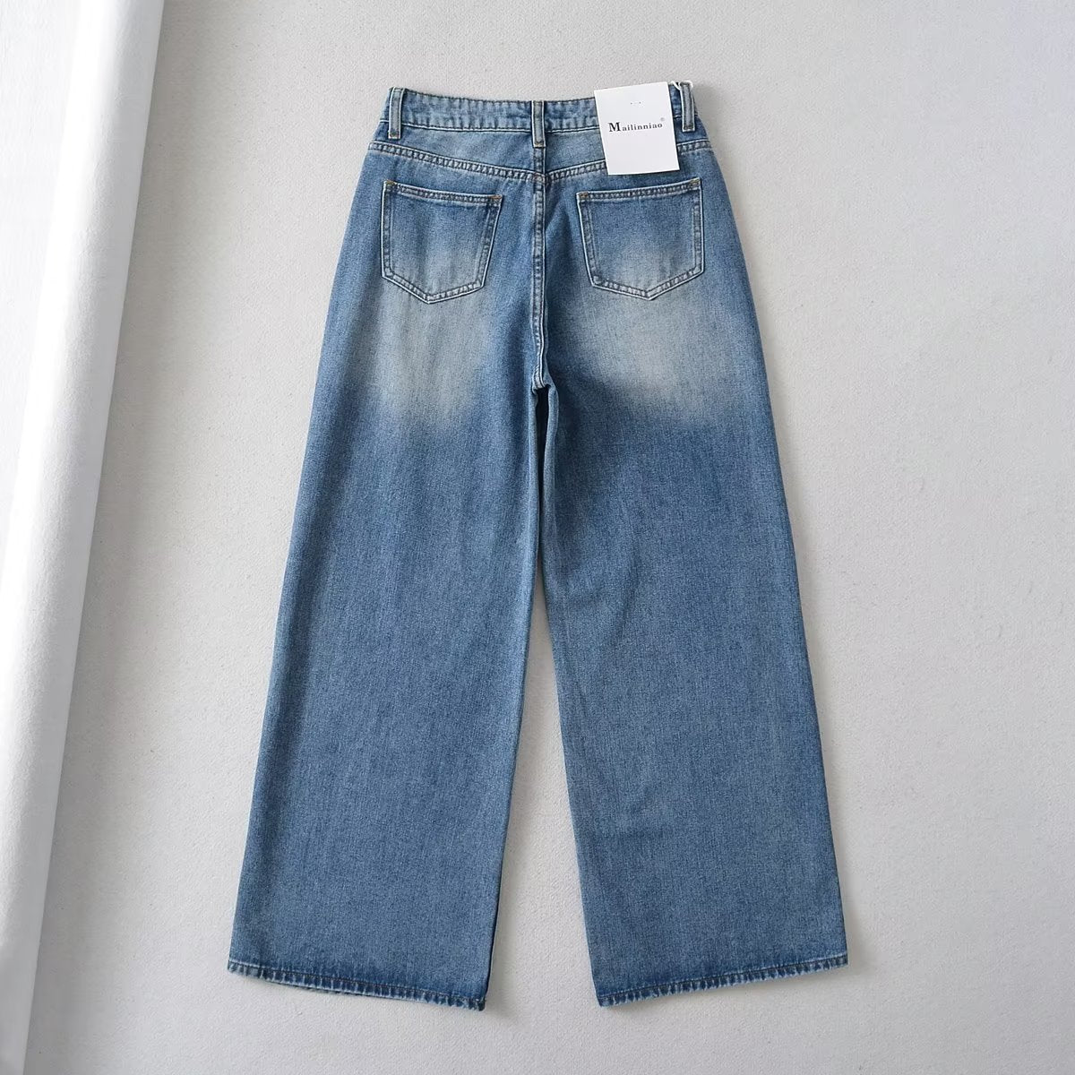 New High Waist Drawstring Ribbon Casual Loose Straight Jeans