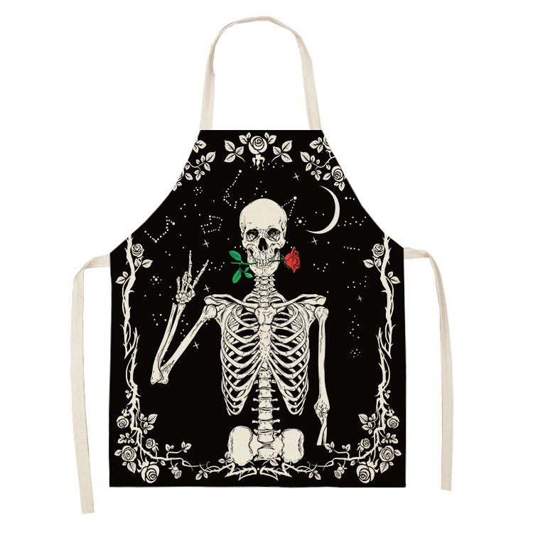 Halloween Skull Printed Cotton And Linen Apron