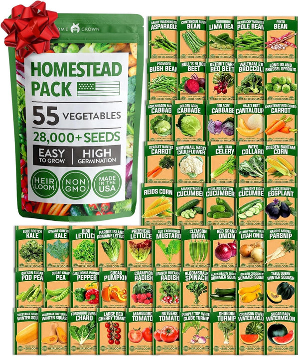 55 Heirloom Vegetable Seed Pack, 28,000+ Seeds