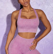Stone Washed Rib Fitness Pants Women's Zipper Short Sleeve Bra