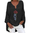 Halloween Themed Print V-neck Cotton Linen Long Sleeve Shirt For Women