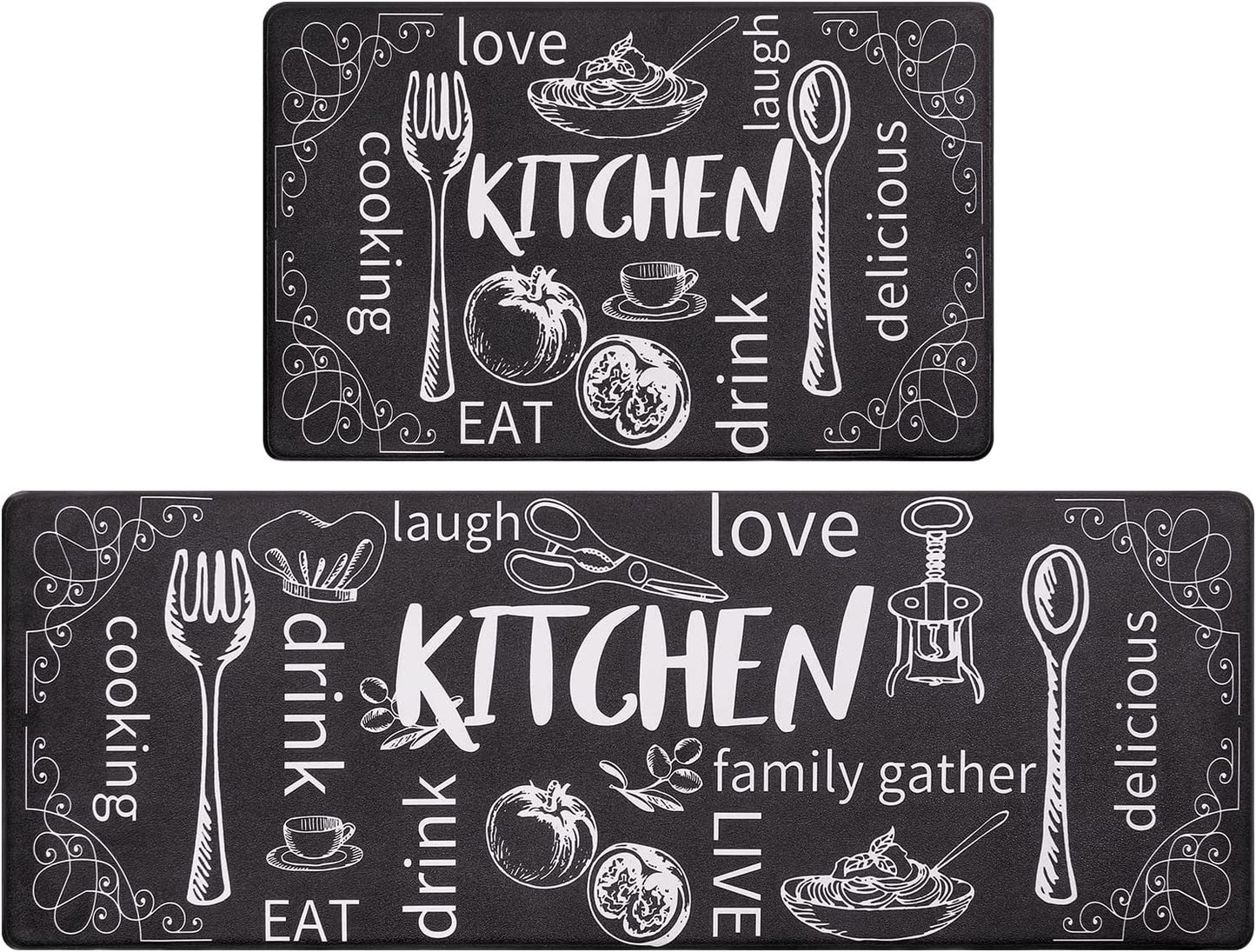 Kitchen Mats for Floor Set of 2 Thick anti Fatigue Mat for Cushioned, Waterproof Non-Slip Rugs Comfort Standing Chef Mat for Kitchen Sink, Laundry Room, Farmhouse Home Decor