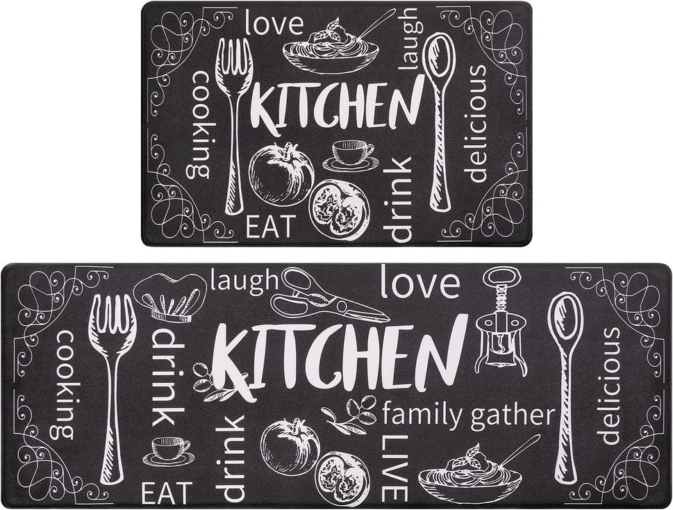 Kitchen Mats for Floor Set of 2 Thick anti Fatigue Mat for Cushioned, Waterproof Non-Slip Rugs Comfort Standing Chef Mat for Kitchen Sink, Laundry Room, Farmhouse Home Decor