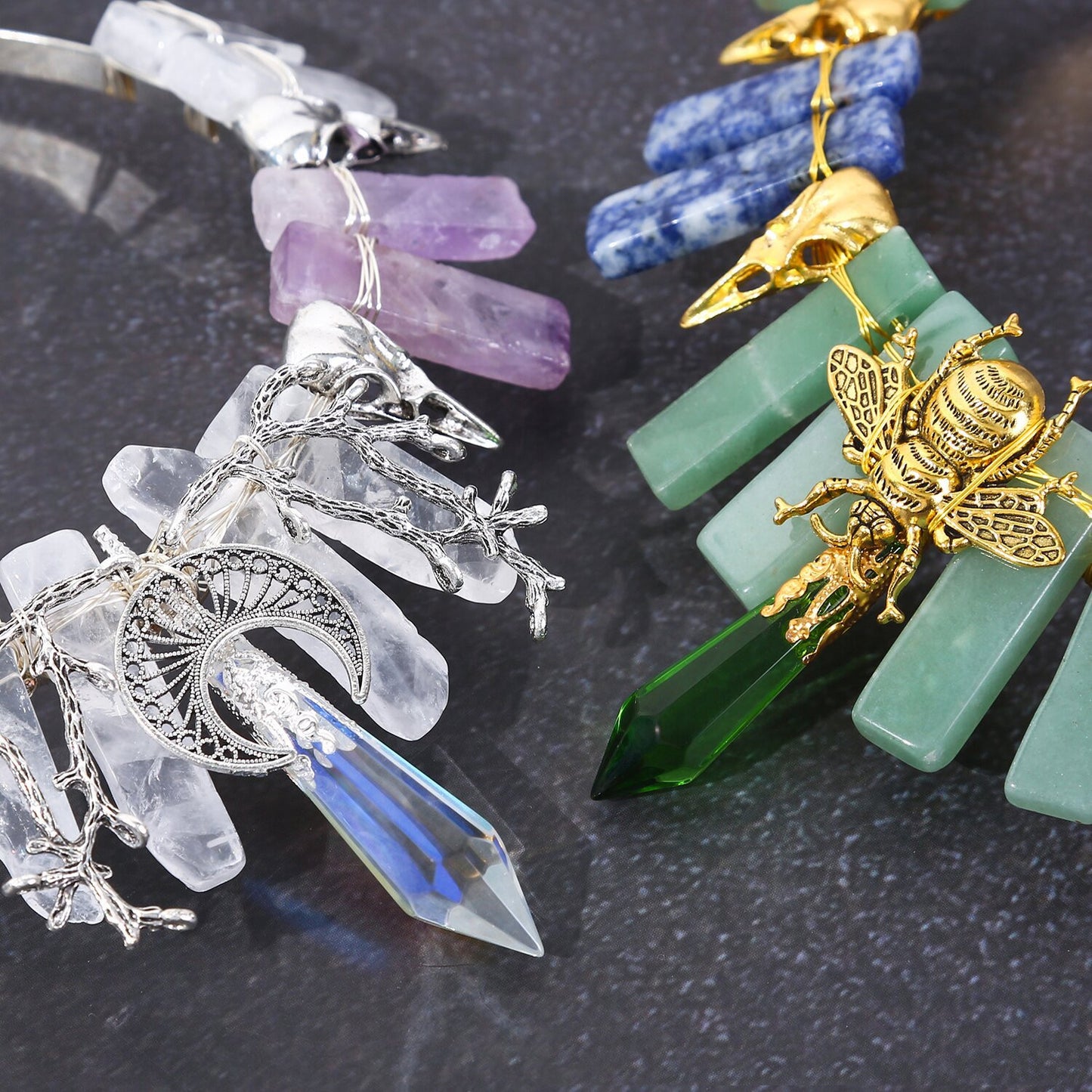 Natural Crystal Halloween Crown Hair Clasp