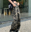 Camouflage Workwear Jeans Women's Straight Loose Retro Hip Hop Style High Waist Extra Long Wide Leg Pants