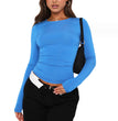 Women's Clothing Fashion Slim Long-sleeved Pullovers Tops Solid Causal Fit Shirts
