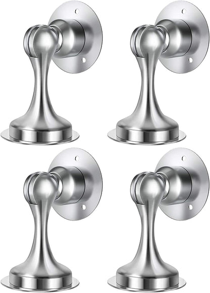 Door Stopper, 4 Pack Magnetic Door Stop, Stainless Steel, Magnetic Door Catch, 3M Double-Sided Adhesive Tape, No Drilling, Screws for Stronger Mount, Hold Your Door Open, 4 Pack for Wide Doors