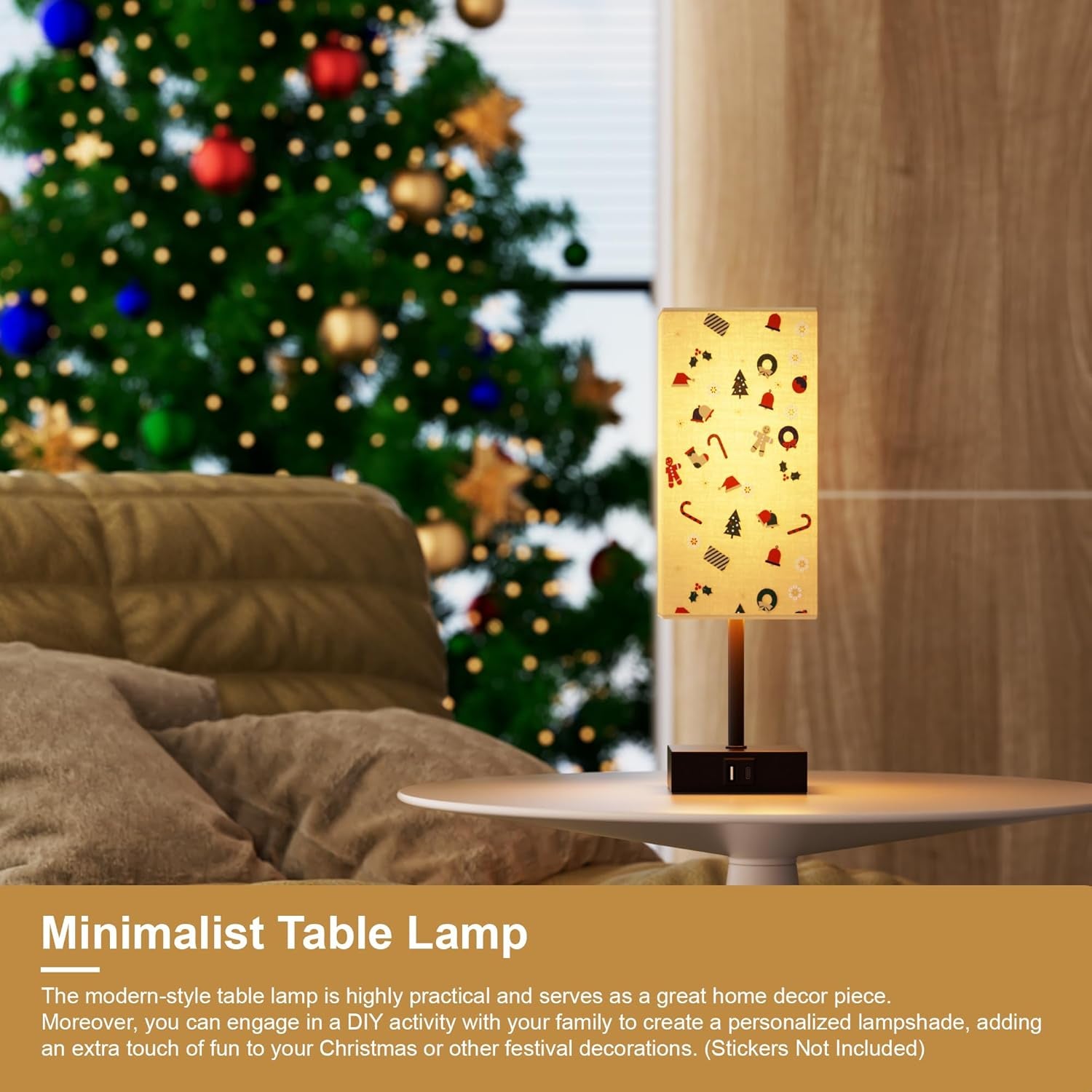 Bedside Lamps, Table Lamp with USB C+A Charging Ports, 3 Way Dimmable Touch Control, Small Nightstand Lamps for Bedroom, Home Decor, Living Room, LED Bulbs Included, Upgraded Beige