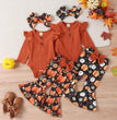 Halloween Autumn And Winter Infant Long-sleeve Jumpsuit Pumpkin Print Flared Pants Hair Band Girls' Suit